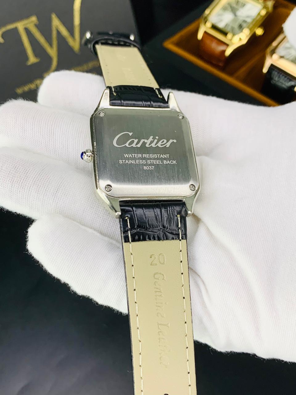 Cartier Santos Black Strap White Dial