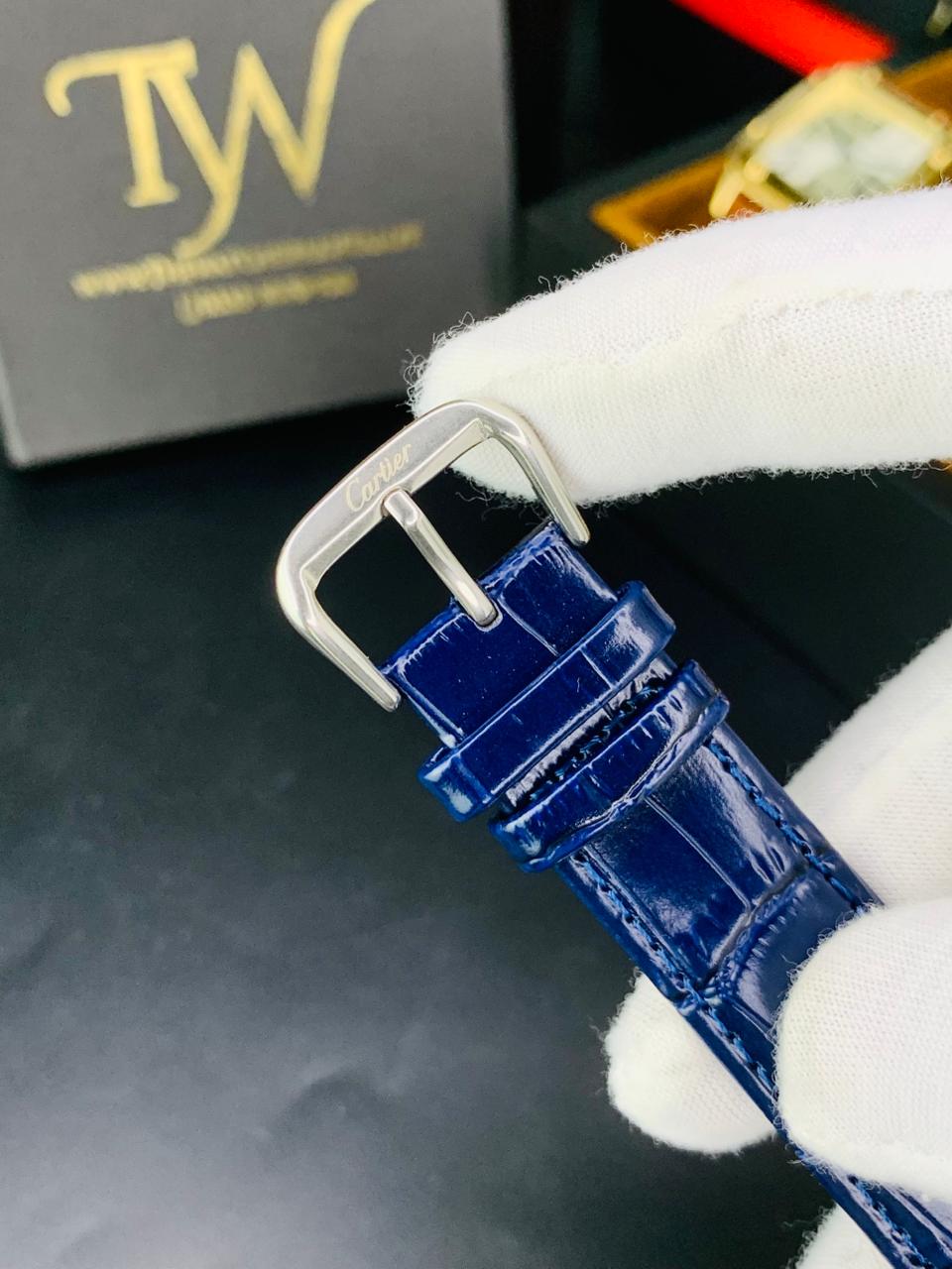 Cartier Santos Blue Strap White Dial