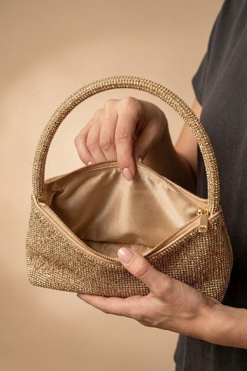 Elegant Gold Crystal Evening Bag