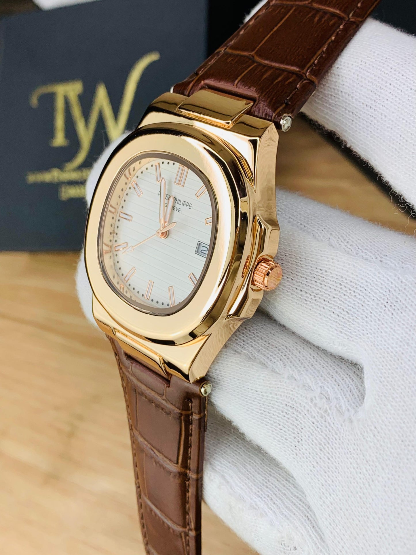 PP- Copper Case Brown Strap White Dial