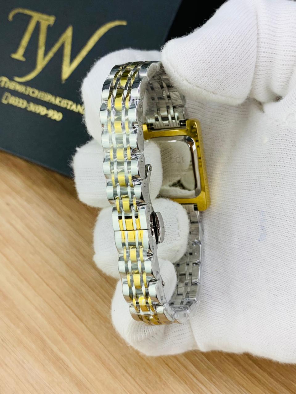 Square Slim Watch Two Tone White Dial