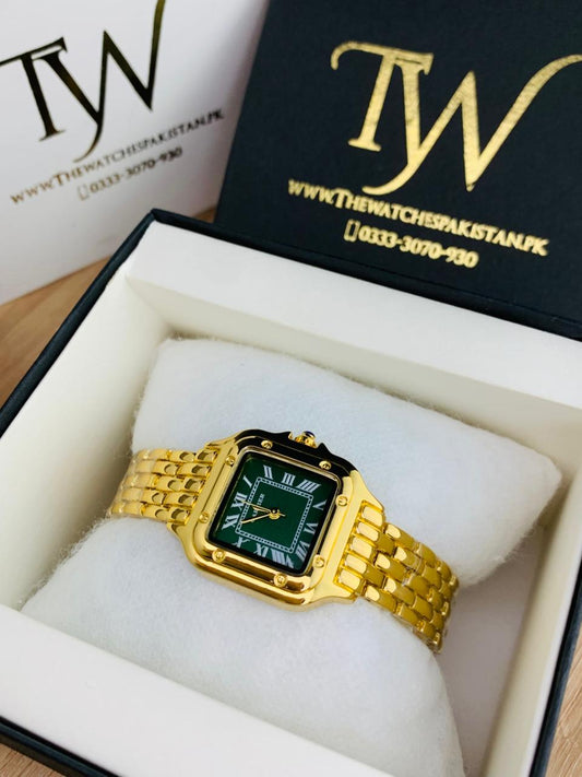 Cartier Square Mini Dial Golden Green Dial !