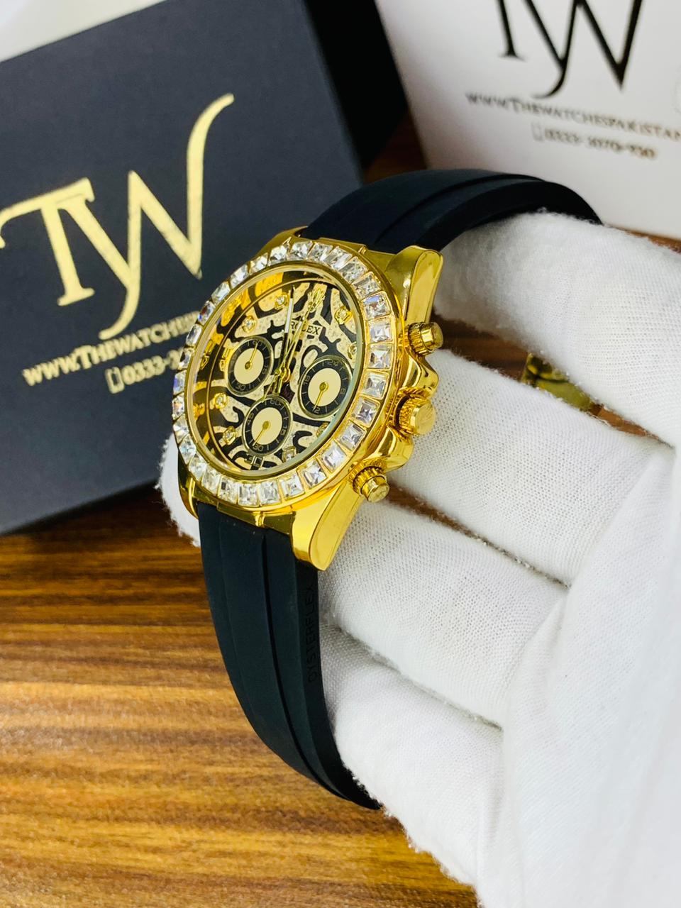 Golden Dial Black Strap Tiger Print Dial !
