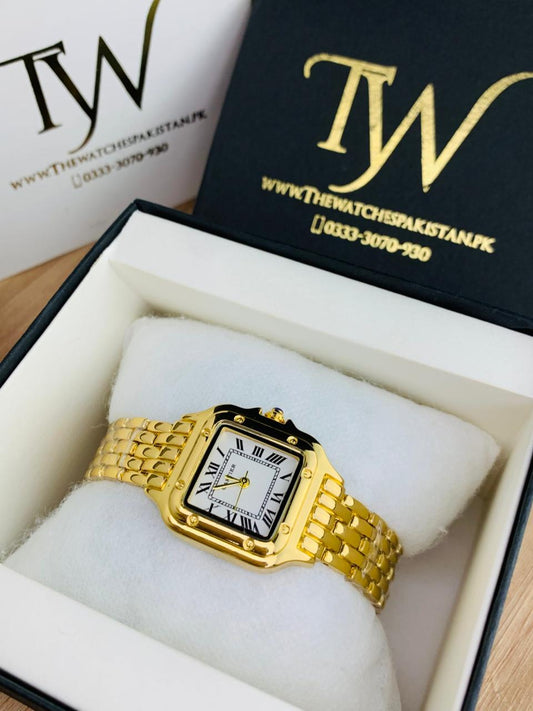 Cartier Square Mini Dial Golden White Dial