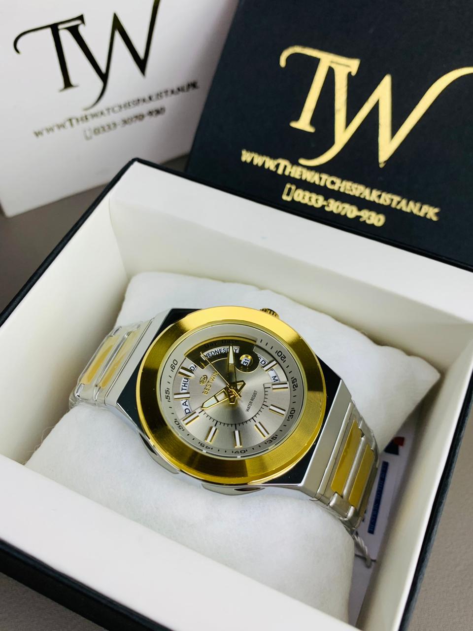 Day Date Best-win Two Tone Golden Dial