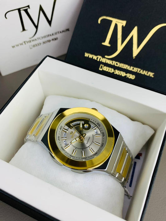 Day Date Best-win Two Tone Golden Dial
