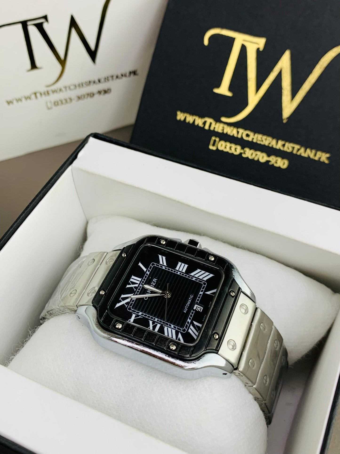 Square Dial Watch Black Case Black Dial