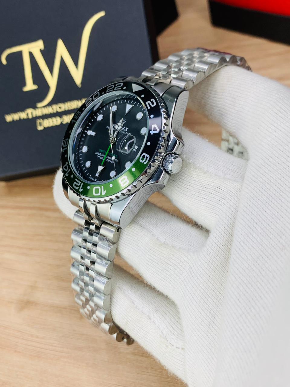 GMT Silver Green Black Dial !