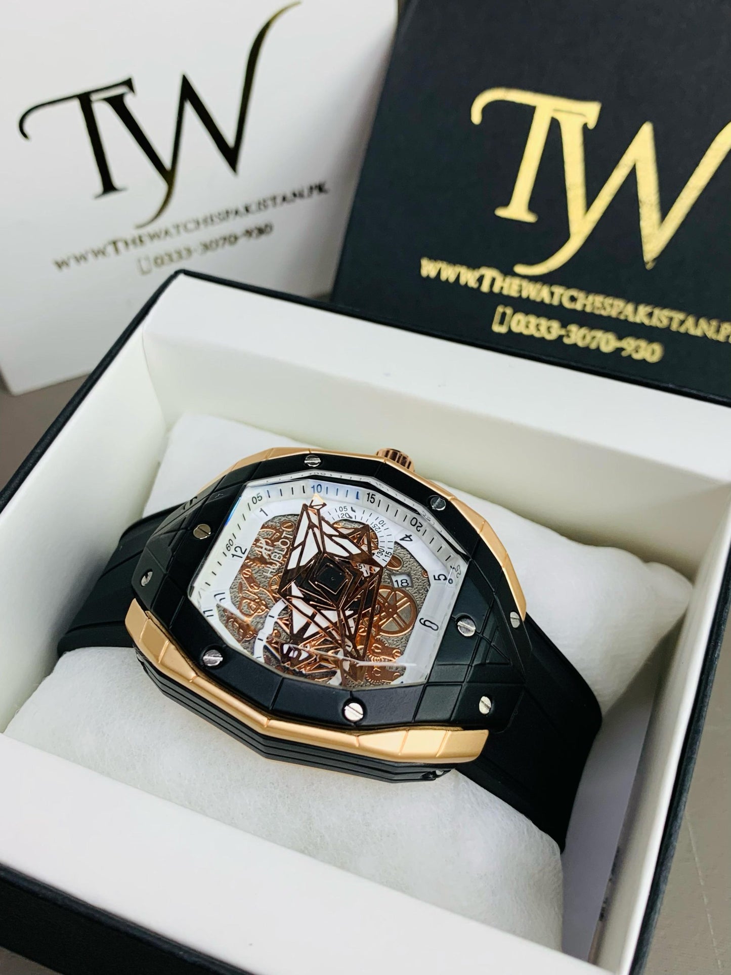 HB-Strap Watch Black Strap White Dial
