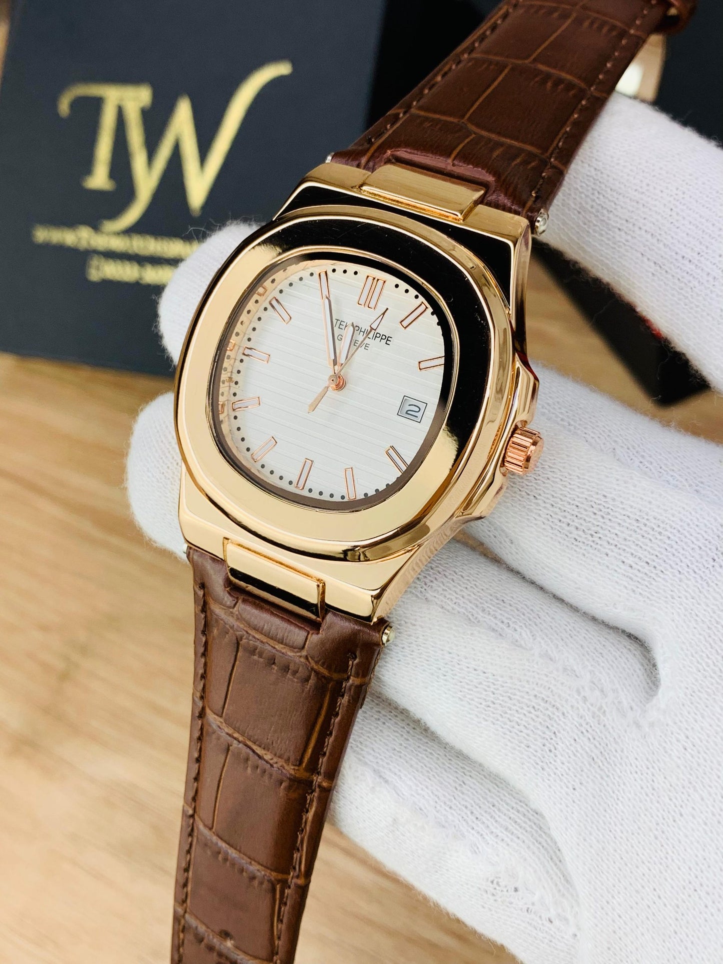 PP- Copper Case Brown Strap White Dial