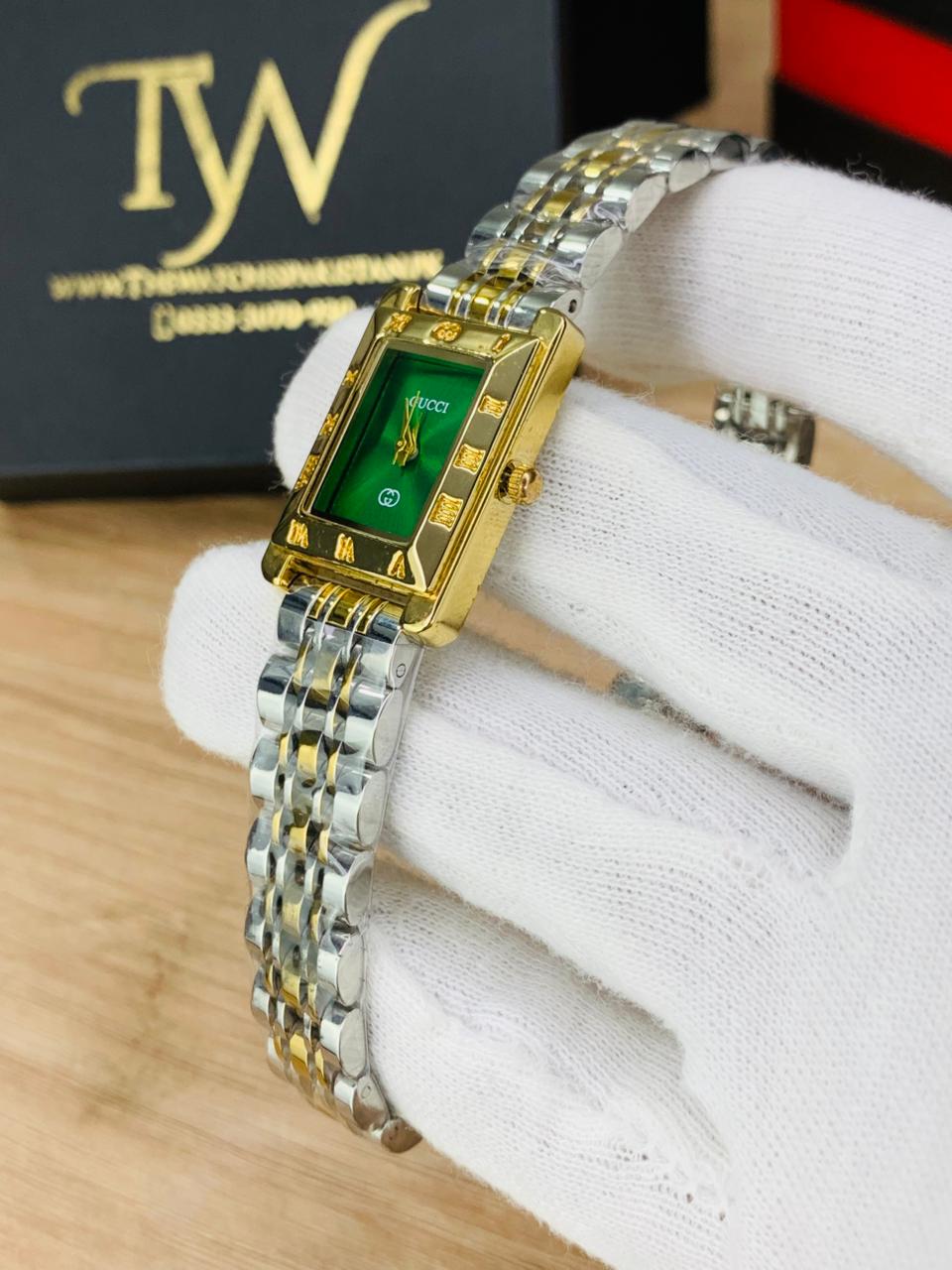 Slim Watch Two Tone Green Dial