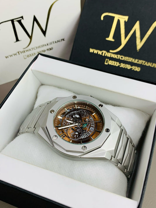 Diamond Cut Spider Dial Silver Brown
