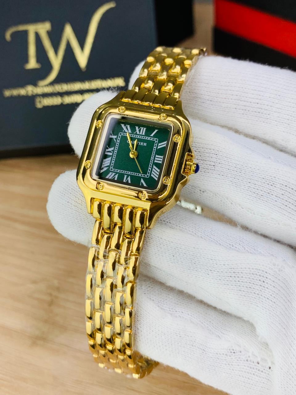 Cartier Square Mini Dial Golden Green Dial !