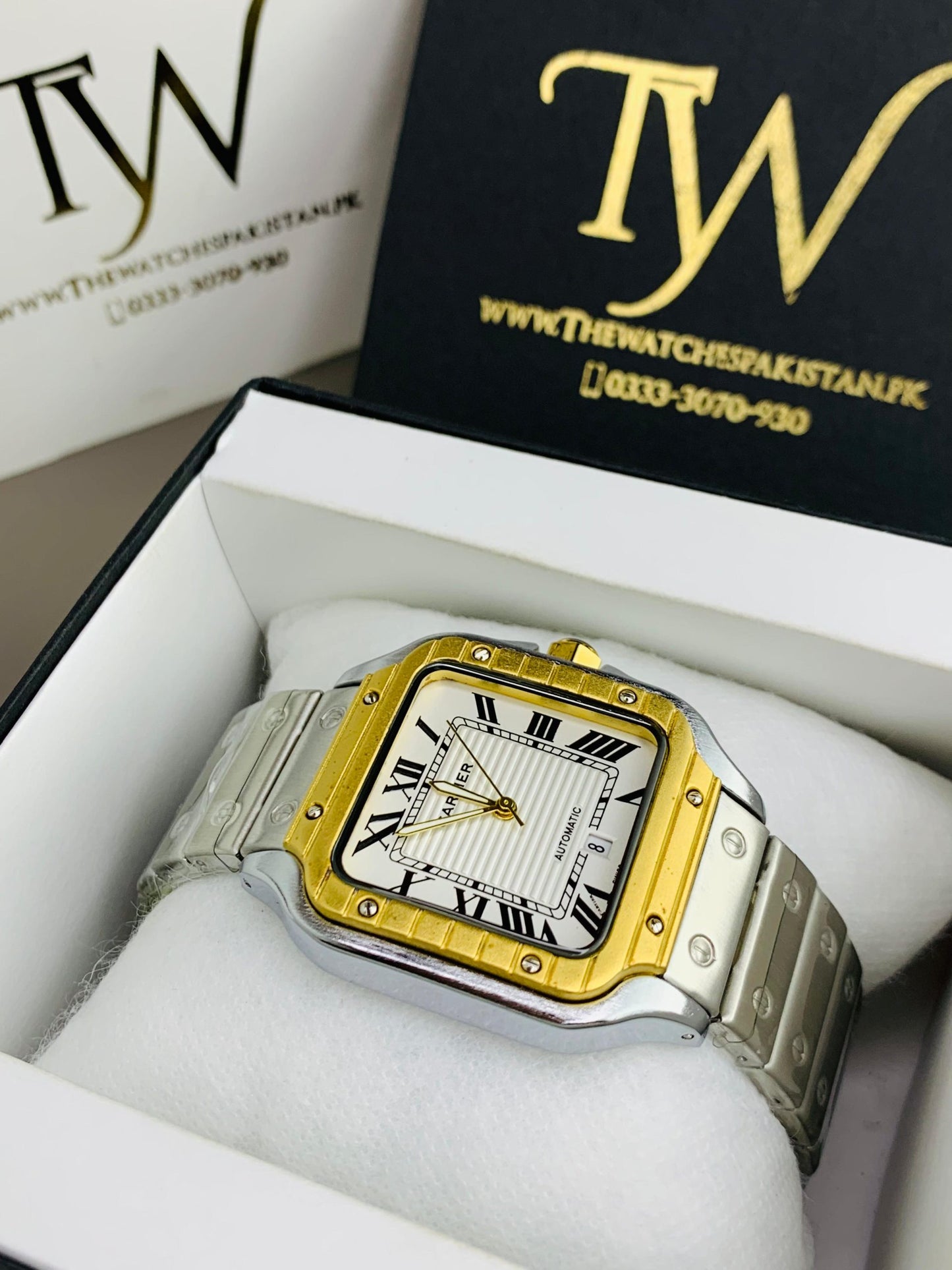 Square Dial Watch Silver Golden Case