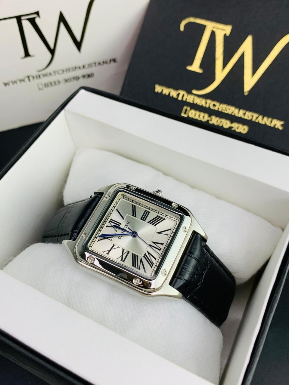 Cartier Santos Black Strap White Dial