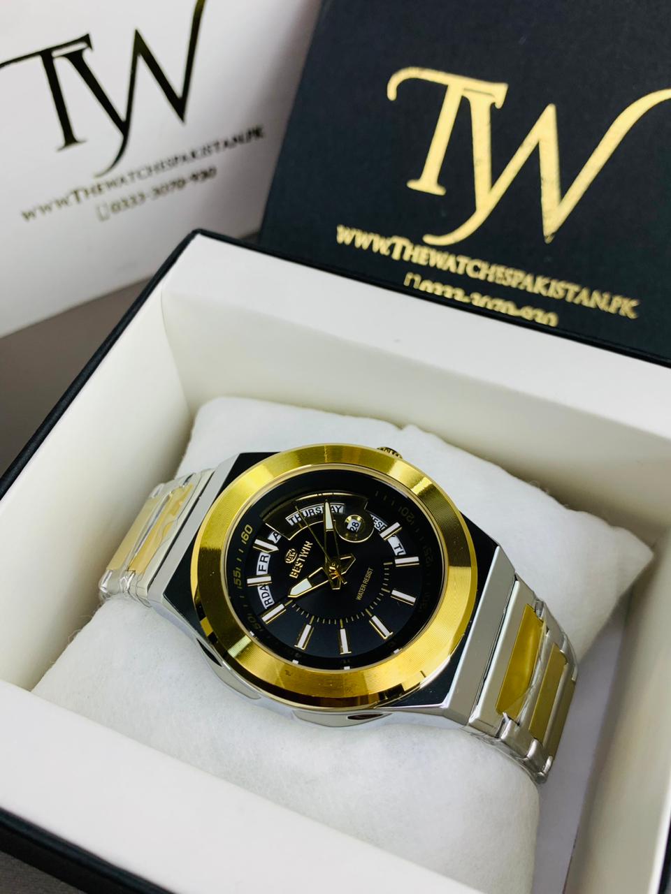 Day Date Best-win Two Tone Black Dial