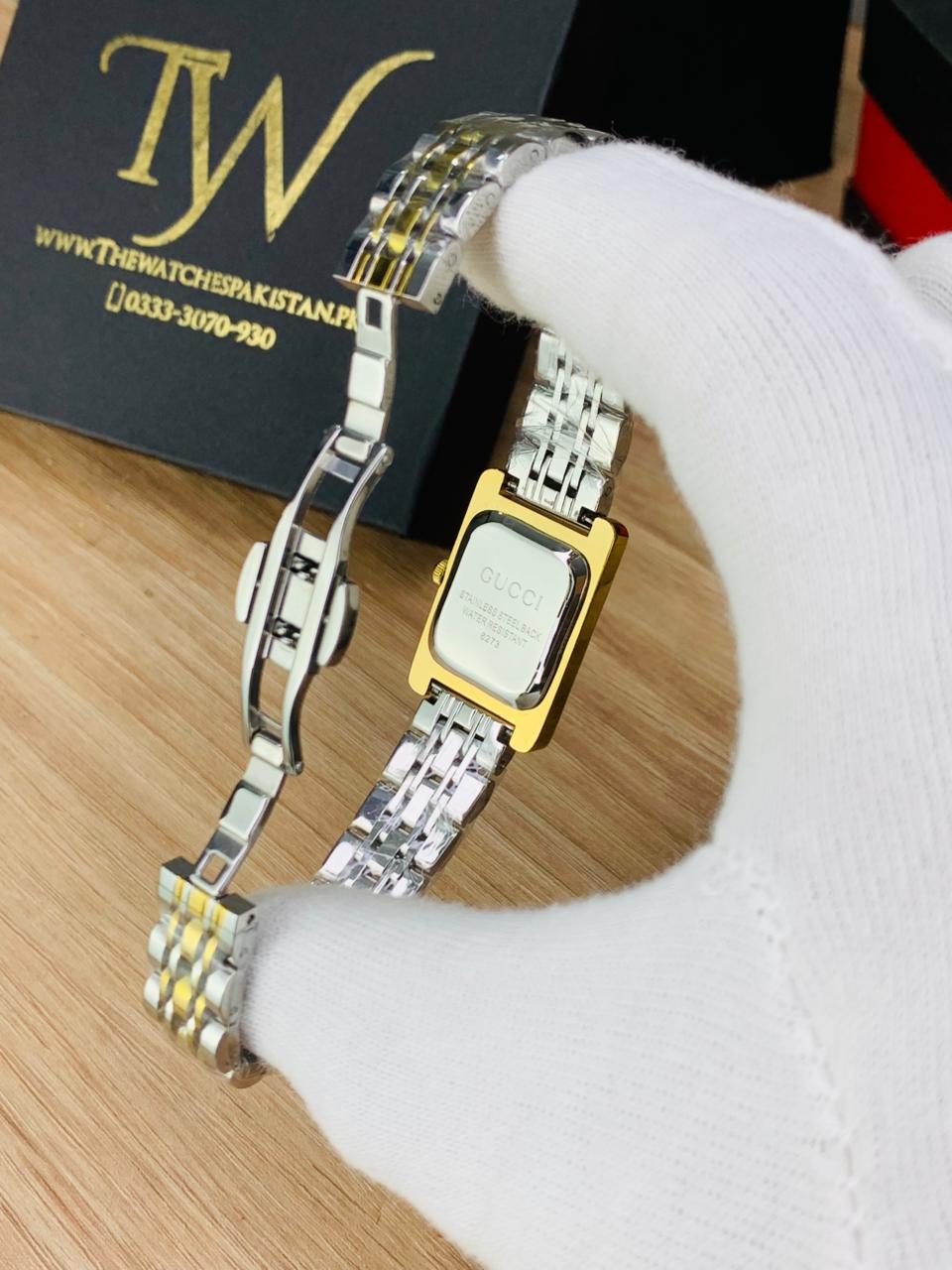 Square Slim Watch Two Tone White Dial