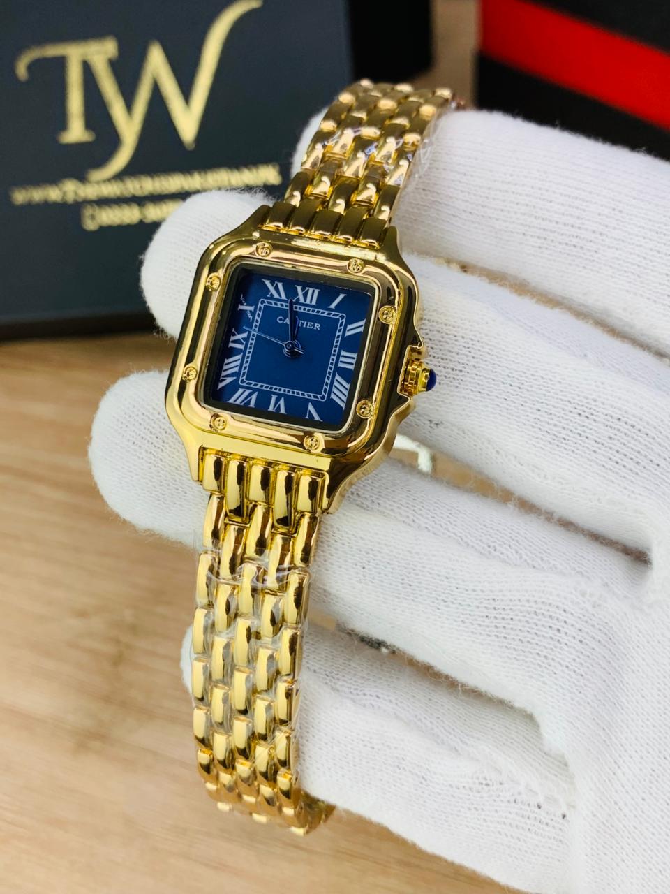 Cartier Square Mini Dial Golden Blue Dial
