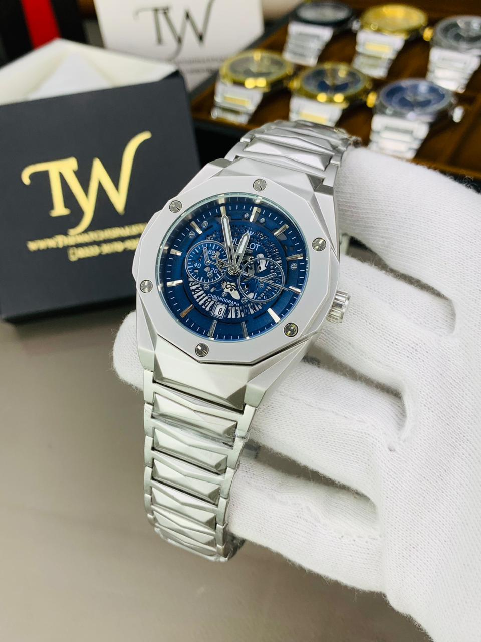 Diamond Cut Spider Dial Silver Blue