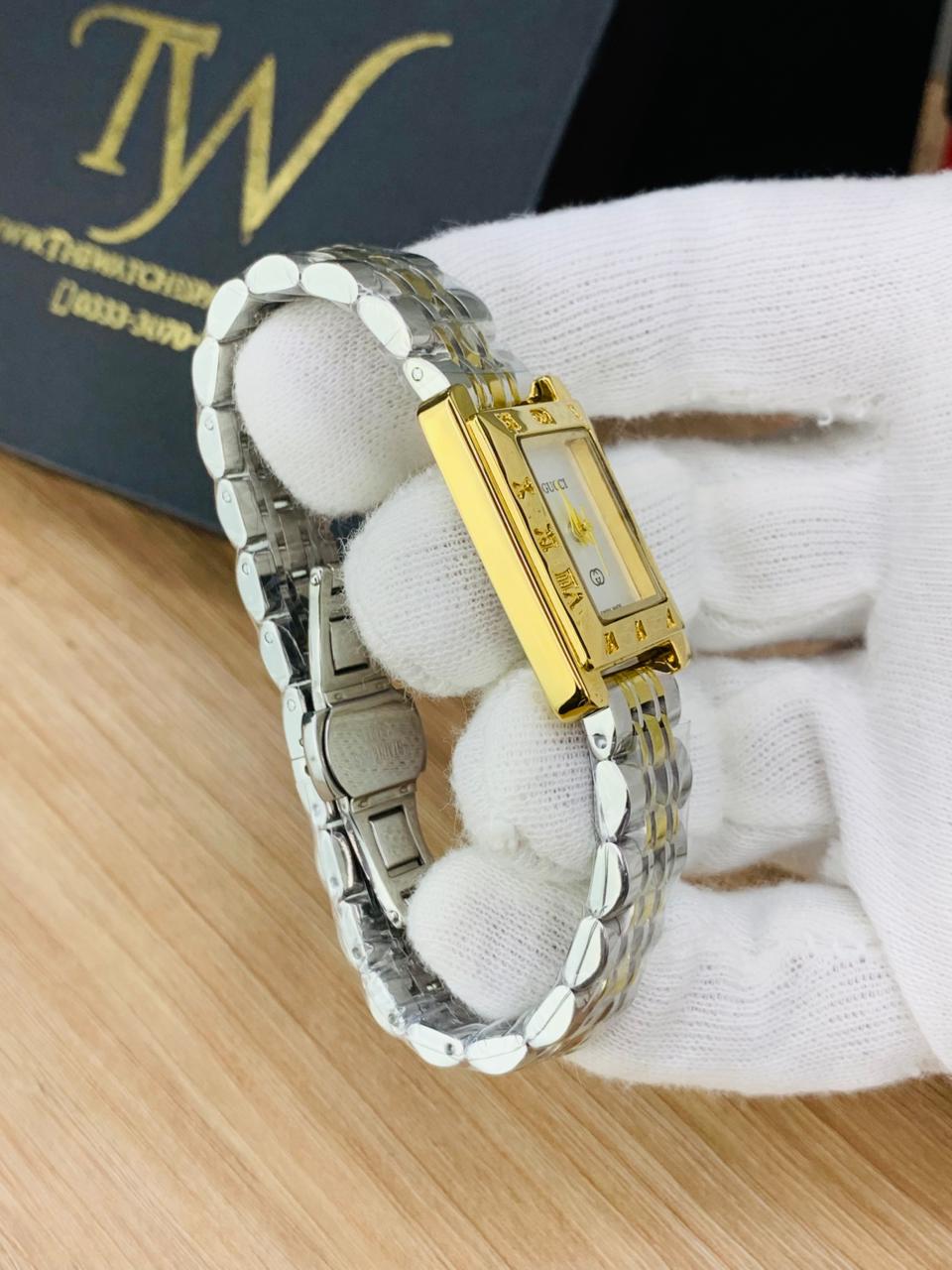 Square Slim Watch Two Tone White Dial