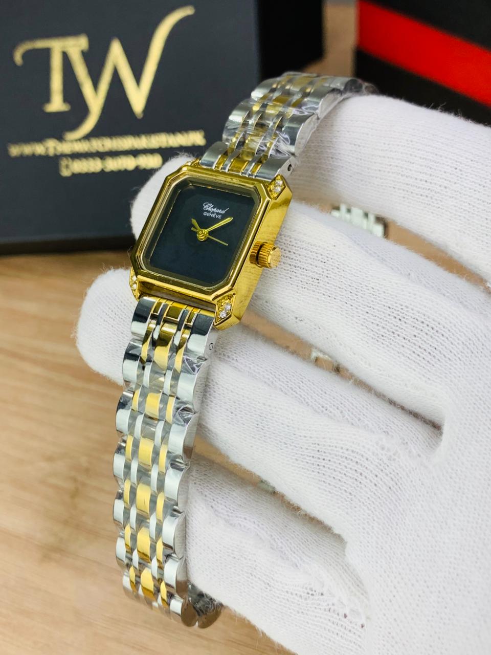 Chopard Square Two Tone Black Dial