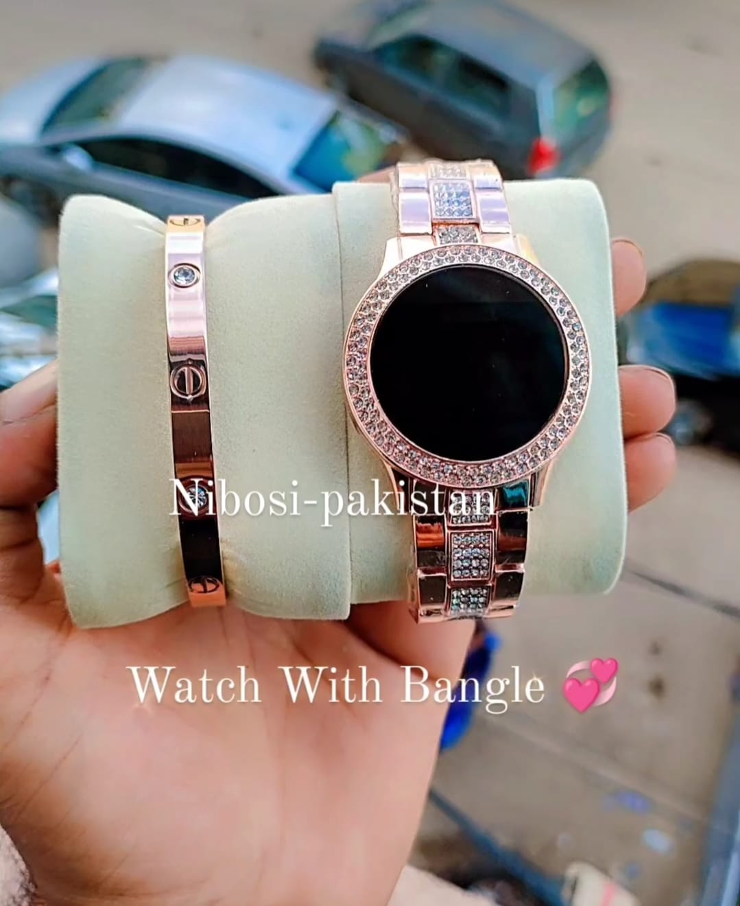 Watch With Bangle Rose Gold