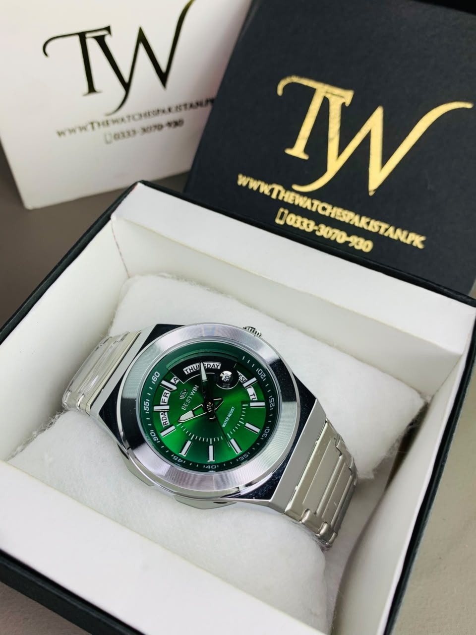 Day Date Bestwin Silver Green
