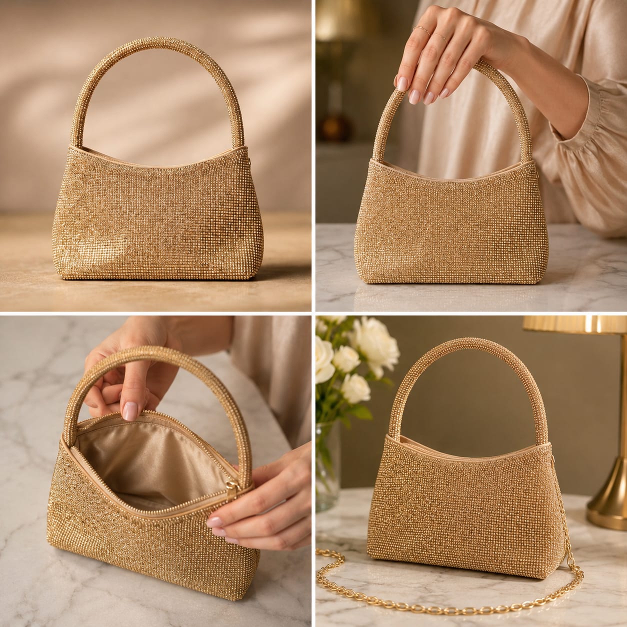 Elegant Gold Crystal Evening Bag