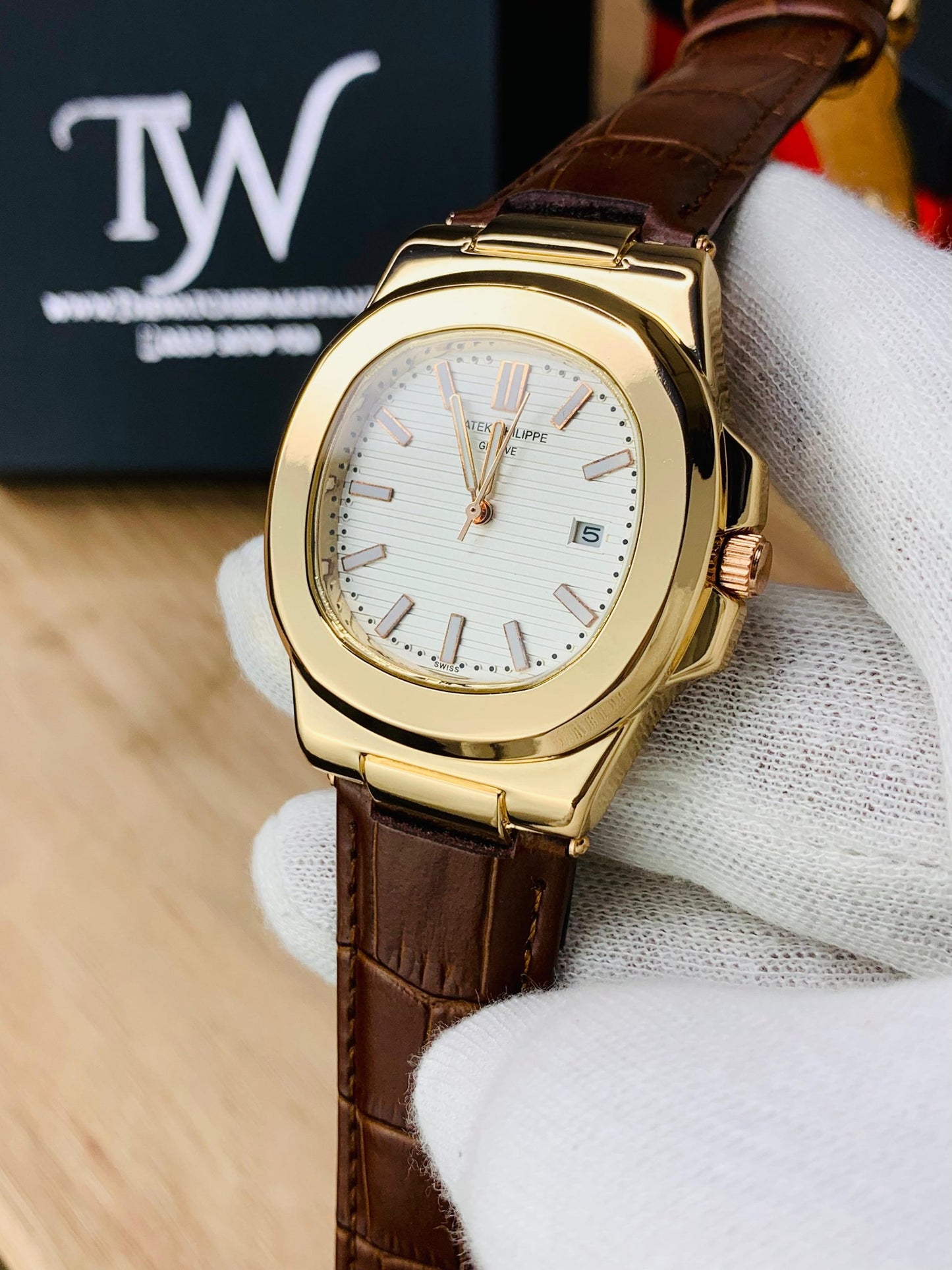 PP- Copper Case Brown Strap White Dial
