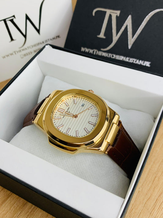 PP- Copper Case Brown Strap White Dial