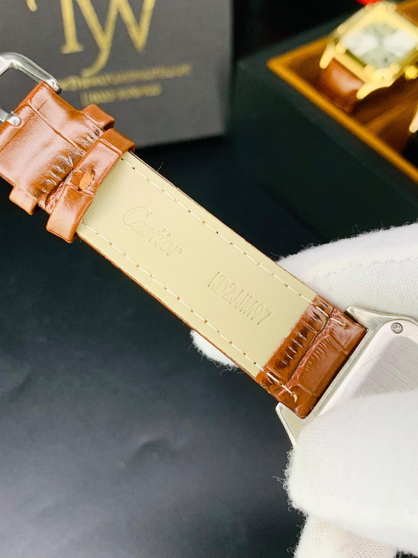 Cartier Santos Brown Strap White Dial