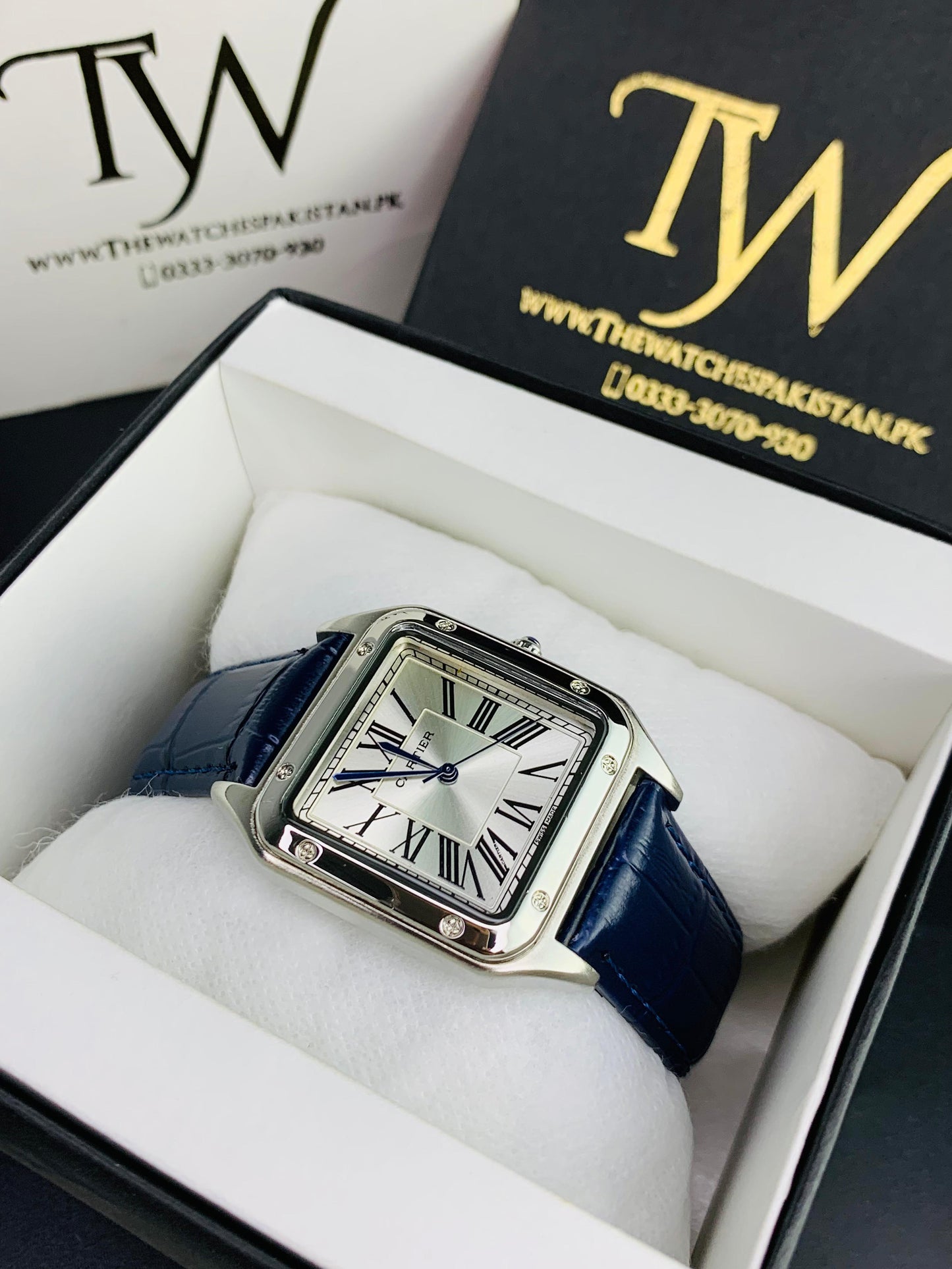 Cartier Santos Blue Strap White Dial