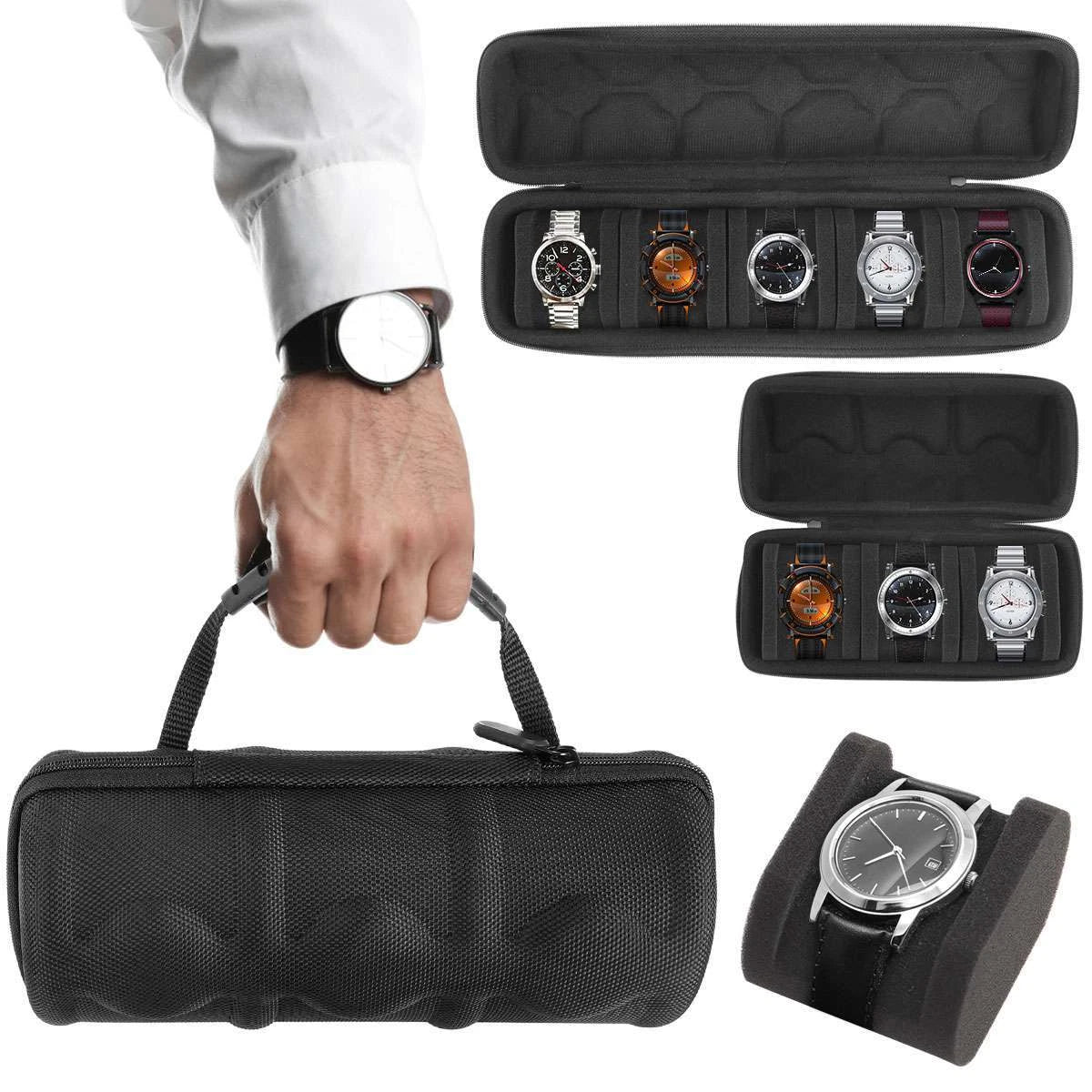 5 Slots Travel Watch Roll Case Wristwatch Display Case Watch Storage Box