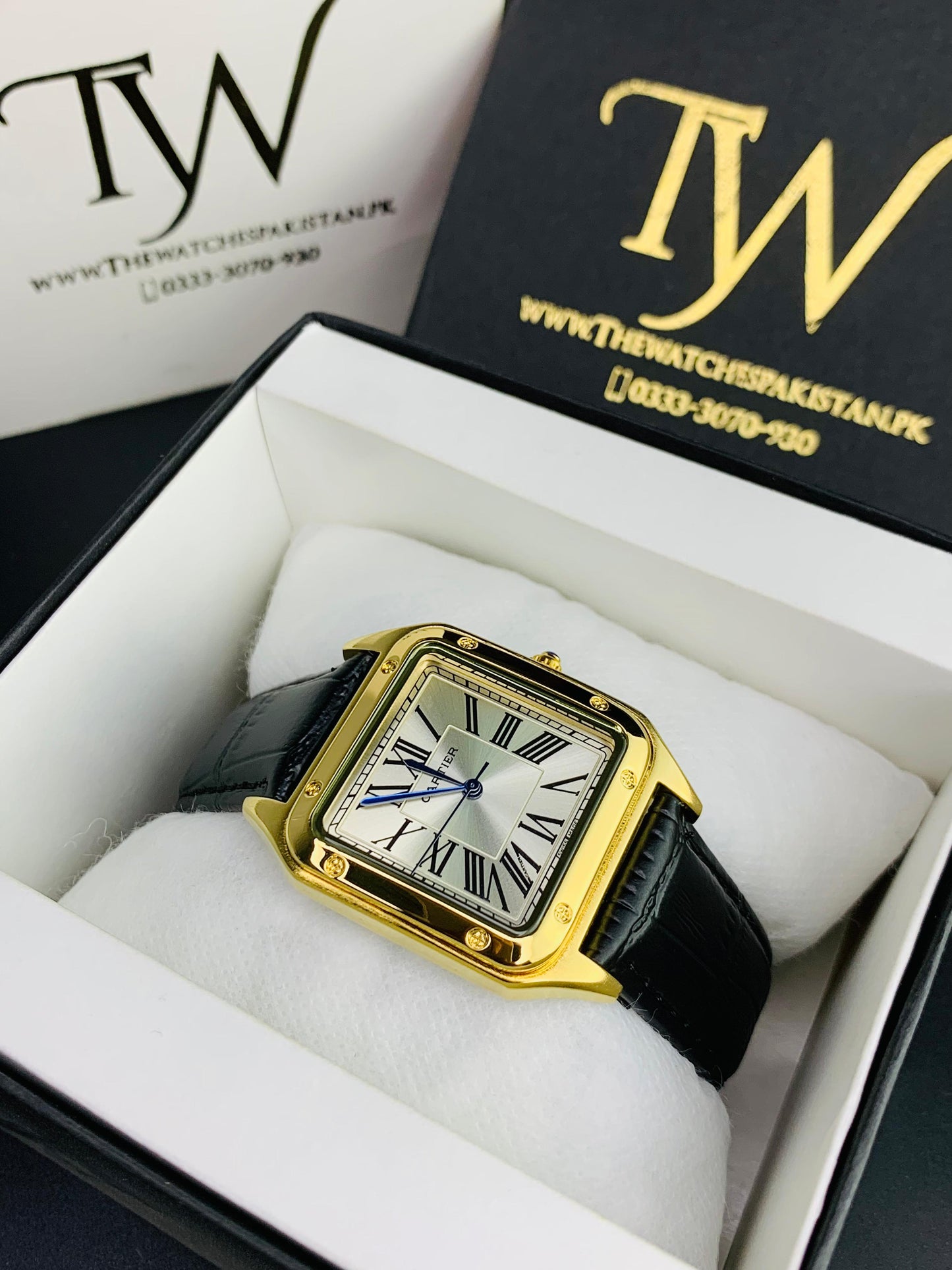 Cartier Santos Black Golden White Dial