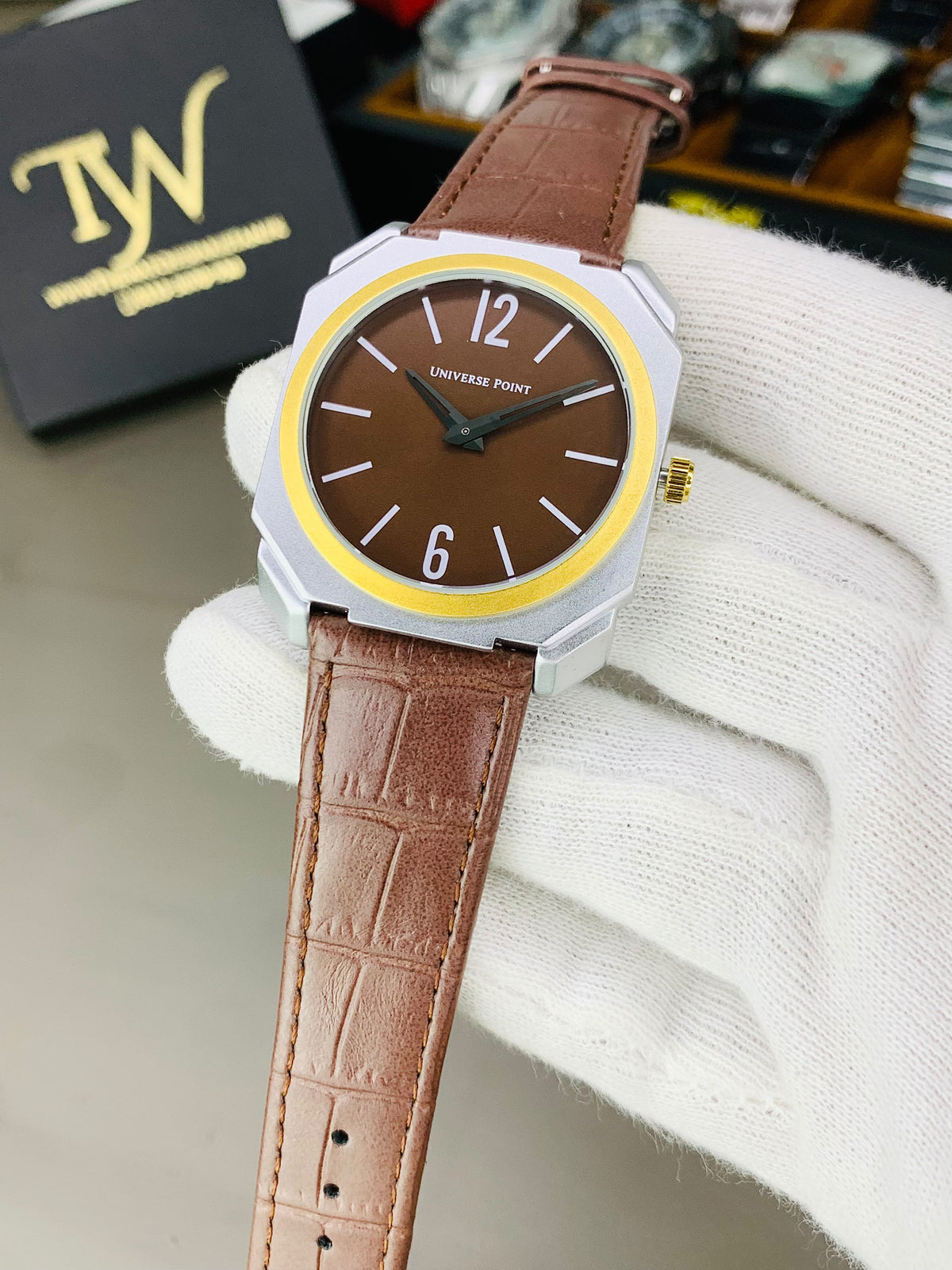 Brown Strap Golden Ring Brown Dial