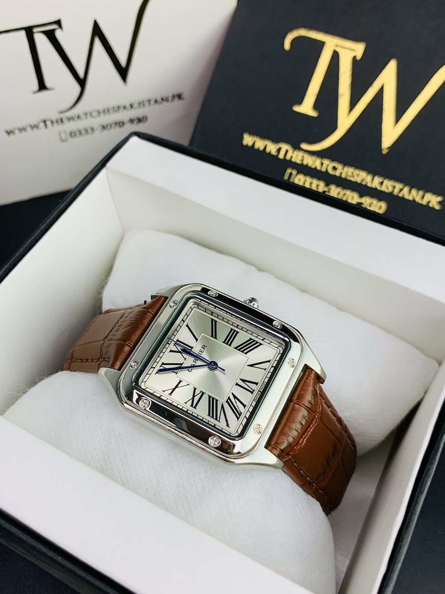 Cartier Santos Brown Strap White Dial