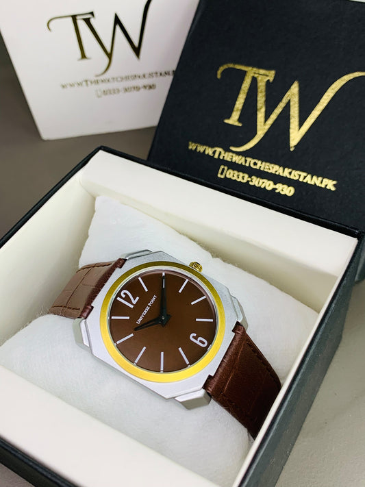 Brown Strap Golden Ring Brown Dial