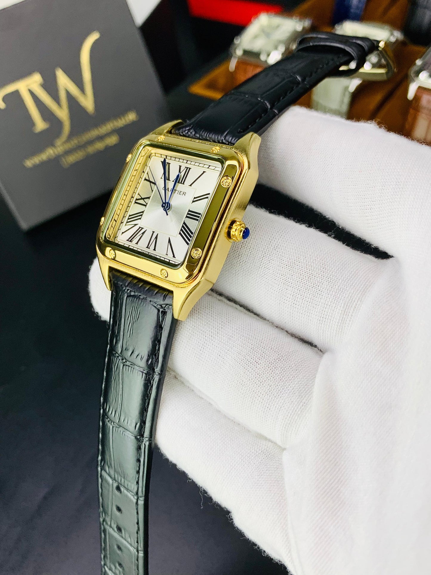 Cartier Santos Black Golden White Dial