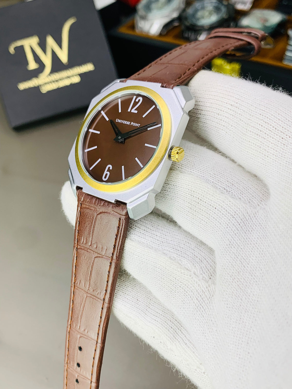 Brown Strap Golden Ring Brown Dial