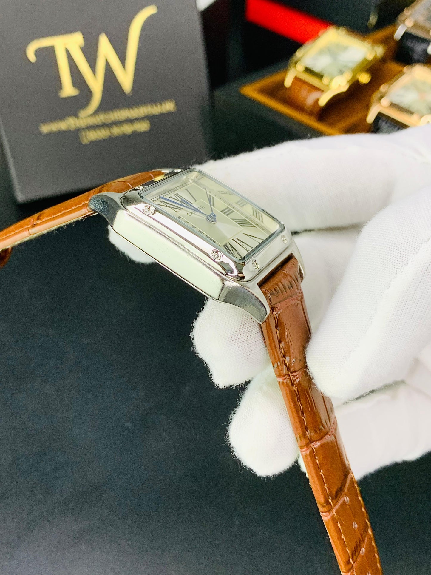 Cartier Santos Brown Strap White Dial