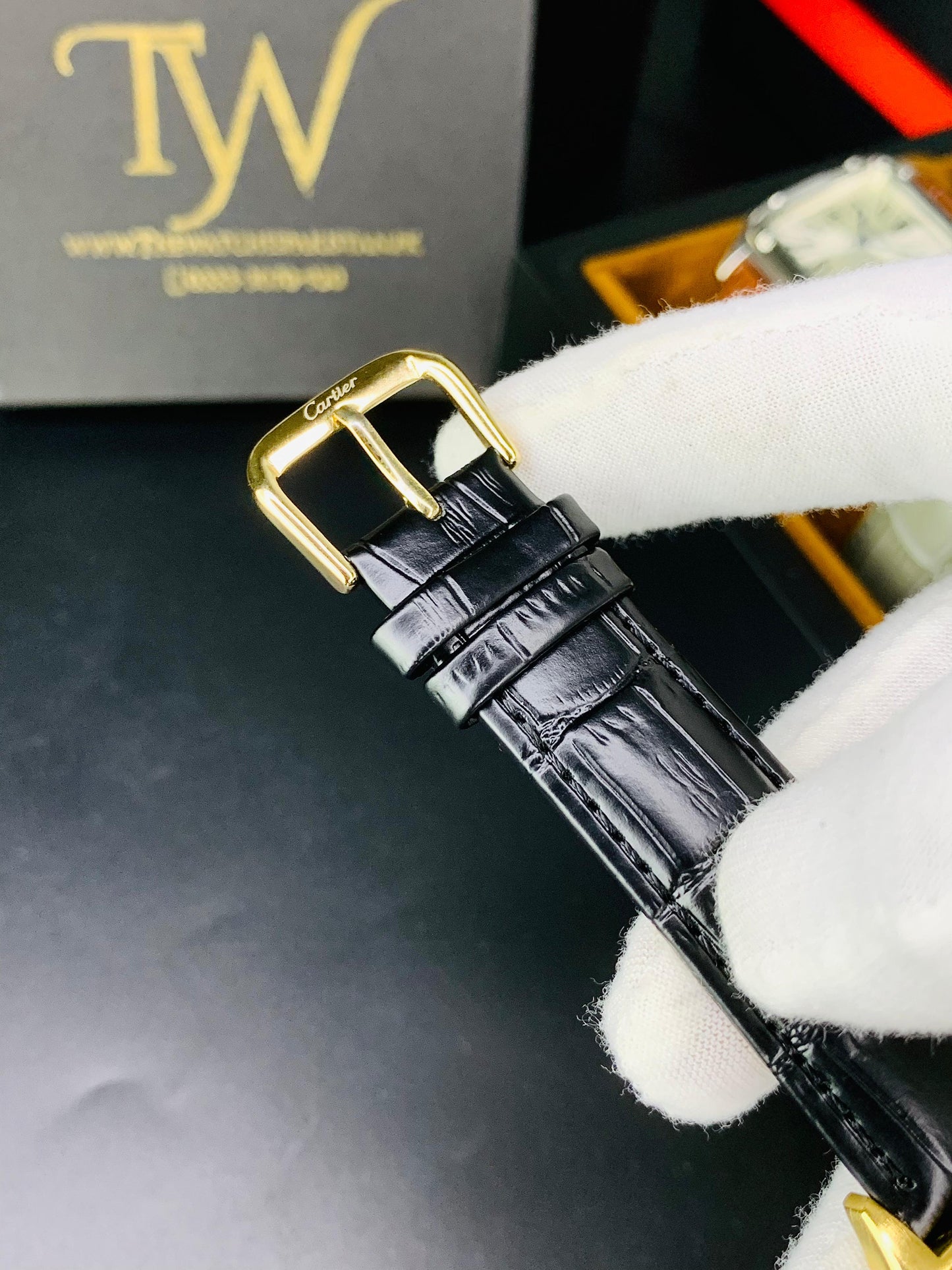 Cartier Santos Black Golden White Dial
