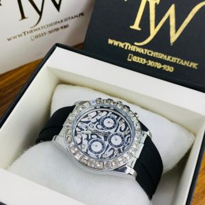 Silver Dial Black Strap Tiger Print Dial !