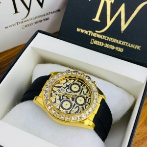 Golden Dial Black Strap Tiger Print Dial !