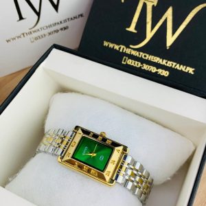 Gucci Square Slim Watch Two Tone Green Dial