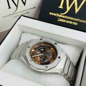 Diamond Cut Spider Dial Silver Brown